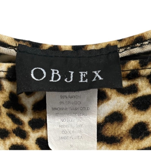 OBJEX Dark Brown Leopard Print Blouse Size M Short Sleeve Animal Print T-Shirt - Picture 9 of 10